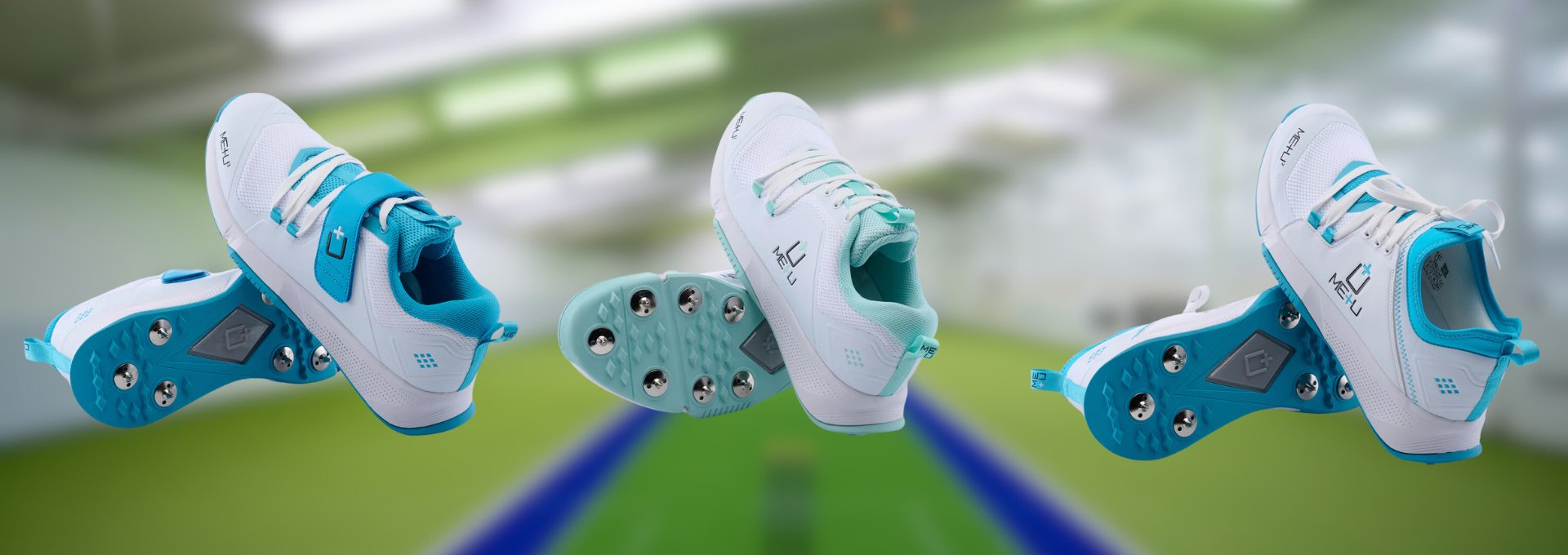 Splash Image for ME+U cricket shoes review Image of men's all rounder, women's all rounder and unisex bowler 2024 ME+U cricket shoes